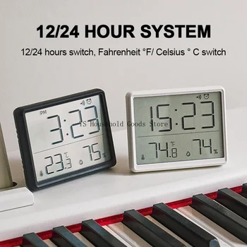 Ultradünner Wecker mit LCD-Großbildschirm, Digitales Temperatur- und Hygrometer, Einfacher Wecker