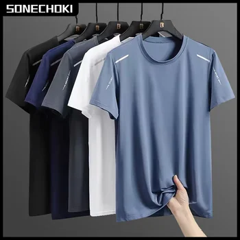 Eis Seide Lauf Shirts Männer Lose Druck Kurzarm Top Basketball Gym Sport Für Männliche Fitness Workout Quick