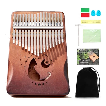 Miwayer 17/21 Tasten Cat Kalimba Daumenklavier, Mahagoniholz, Anfänger-Musikinstrument mit Tasche und Stimmset