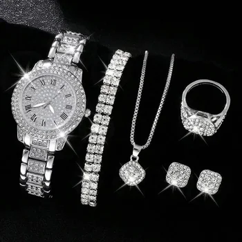 Voller Diamant römische wörtliche Stahlbanduhr mit Sternenhimmel-Business-Quarzuhr-Set