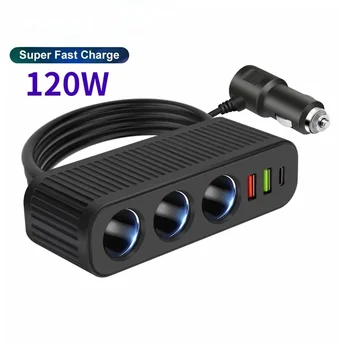 120 W USB-Autoladegerät, 4-in-1-Multifunktionssteckdose, Zigarettenanzünder, Schnelllade-Netzteil für iPhone