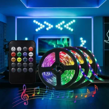 RGB-LED-Lichtstreifen mit 20-Tasten-Fernbedienung, Musik-Synchronisation, 5050 RGB-Farbwechsel-LED-Lichtband