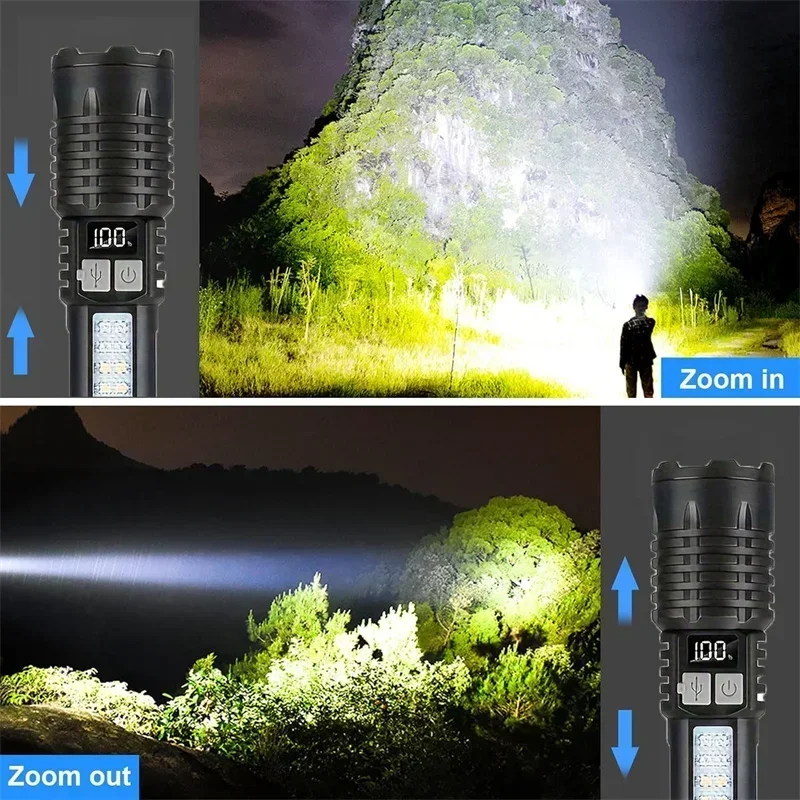 LED-Taschenlampe mit Display, Zoom und Seitenlicht, aufladbar – Bild 3
