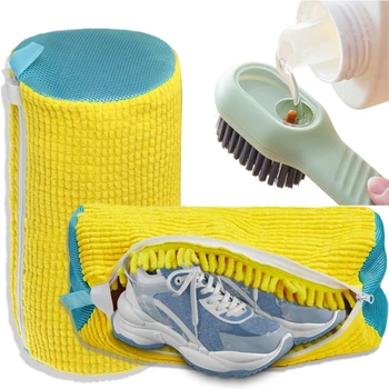 Schuhwaschmaschine Tasche mit flüssigem Schuhbürsten-Set Langlebiger Wäscheschuhbeutel und weiche