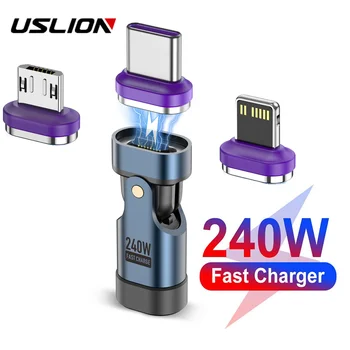 USLION 240 W Typ-C-Adapter, USB-C auf Typ-C-Schnellladekabel, magnetischer USB-C-Buchse-Konverter für MacBook