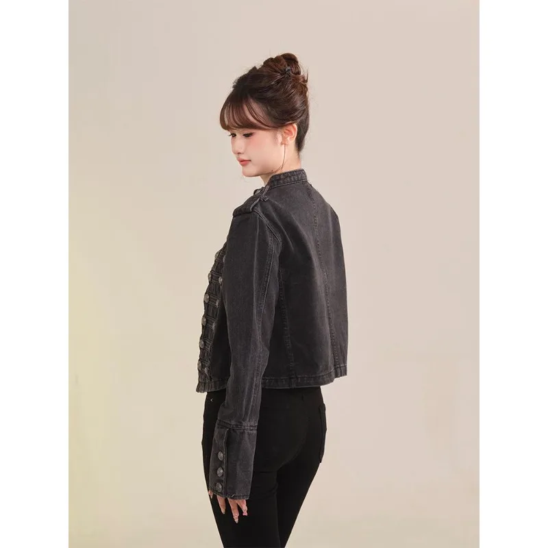 Damenbekleidung Kurzmantel Neue Jeansjacke Retro-Knopfdesign – Bild 2