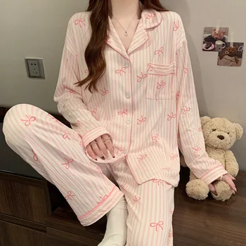 Printemps und automne Nadrar Pajamas pour Femmes Ensemble de Vêtements de Dune Fille Amour Cardigan Pajamas