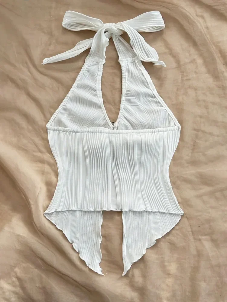 Sexy V-Ausschnitt Neckholder Crop Top für Frauen Sommer – Bild 3