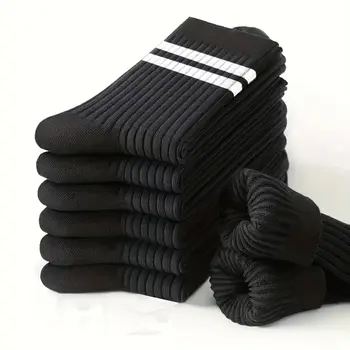 6/10 Paar Herrensocken für Frühling und Herbst, schlicht, lässig, schwarz-weiß gestreift, atmungsaktiv