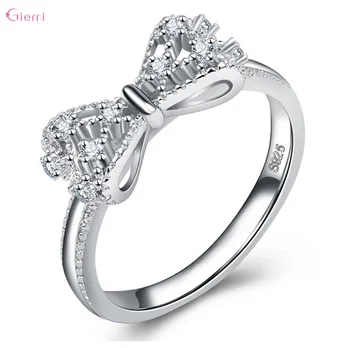 Ringe aus 925er-Sterlingsilber mit Schleife und Knoten, Zirkonia, Strass, für Damen, modisch, trendig