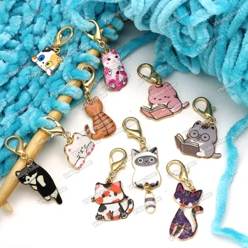 Katze Stricken Stich Marker Metall Tier Emaille Charms Häkeln Locking Stricken Marker Nähen Zubehör