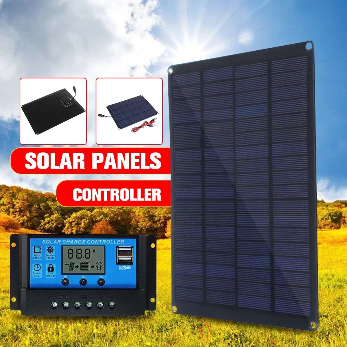20W 18V Solarpanel mit Batterieclip + 10/20/30/50A – Bild 2