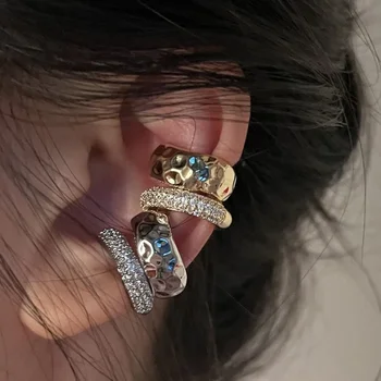 Trend ige Zirkon Doppels chicht Ohr manschette kein Piercing Ohrring Punk einzigartige Metall geometrische