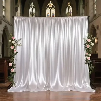 Satin-Hintergrundvorhang, mit Stangentasche für Hochzeit, Geburtstag, Babyparty, Fotografie