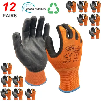 NMSafety 12-Paar Arbeitshandschuhe für PU-Handflächenbeschichtung, Sicherheitsschutzhandschuh aus Nitril