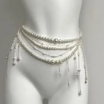 Modischer Y2K Retro-Mehrschicht-Perlen-Taillenkettengürtel für Damen - stilvolles Körperschmuck-Accessoire