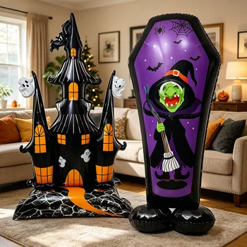 Große Halloween-Stehballons aus Folie: Spukhaus, Schloss, Totenkopf, Sarg, Hexe - Mylar-Ballons