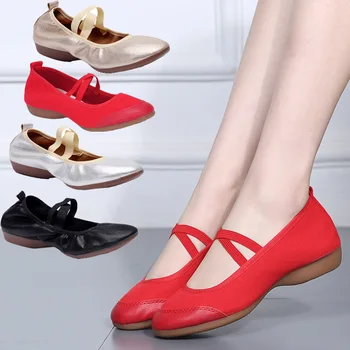 Damen-Tanzschuhe, weicher Boden, flacher Boden, Square-Dance-Schuhe, atmungsaktiv, leicht, Sommer, Herbst