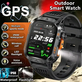 Militär-Smartwatch für Herren 3ATM Outdoor-Sport Fitness-Tracker Blutdruck-Gesundheitsmonitor BT-Anrufe GPS