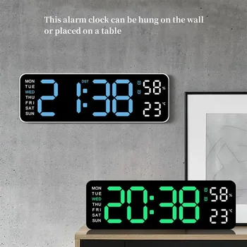 9-Zoll-große digitale Wanduhr, USB-betrieben, TEMP, Luftfeuchtigkeit, Woche, automatischer Dimmer