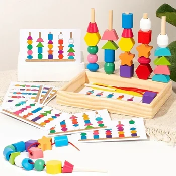 Montessori Holzspielzeug Farbform passendes Puzzlespiel Bunte Perlen Farbkognition Frühes Lernspielzeug