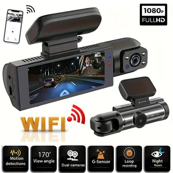 1080P WIFI Dual-Kamera-Dashcam für Autos, vorne und innen, Autokamera mit IR-Nachtsicht, Loop-Aufnahme