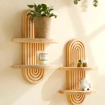 Wandregale aus Holz, Regal im Boho-Stil, moderne Heimdekoration für Wohnzimmer, Badezimmer-Display-Dekoration