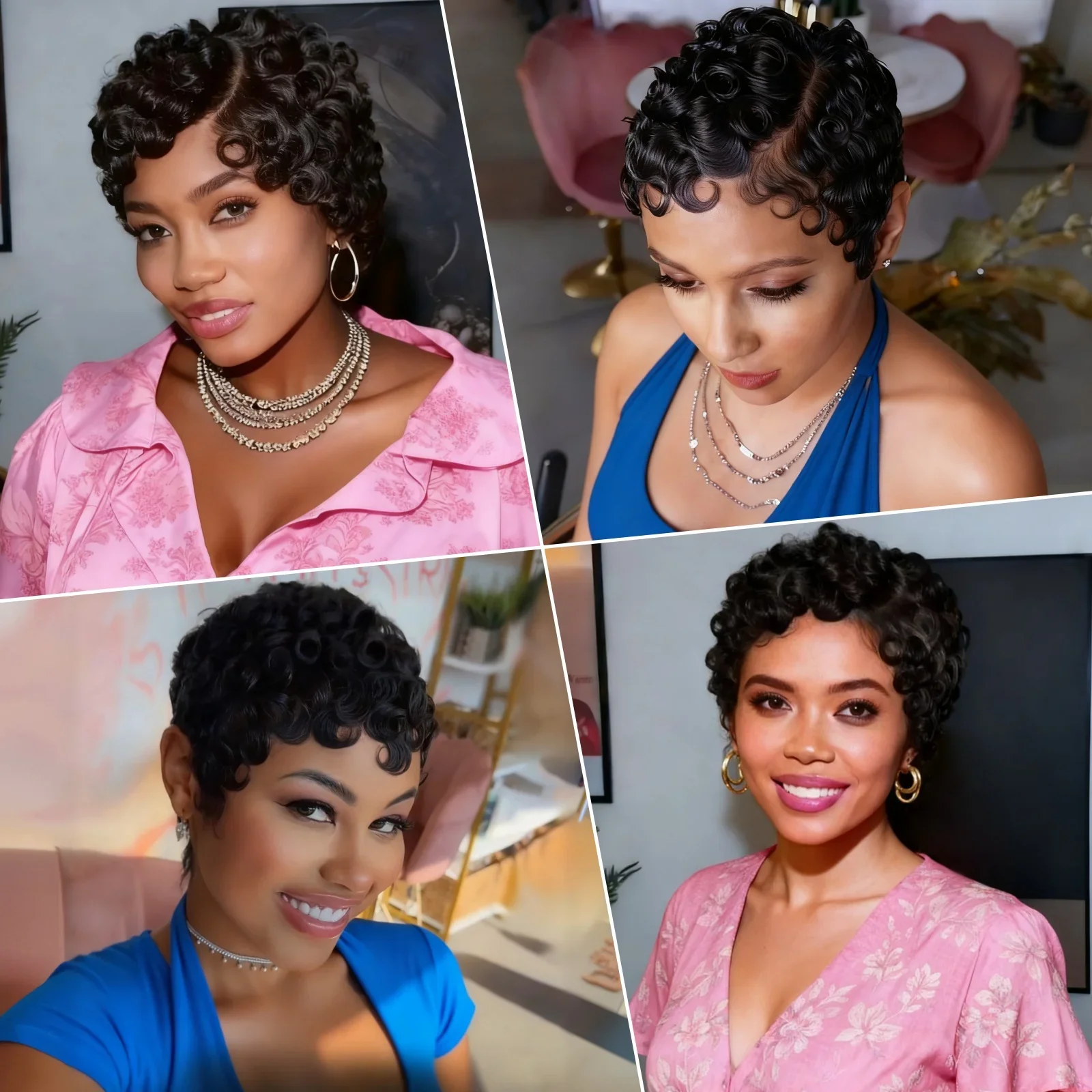 Lockige 13x4 HD Lace Front Echthaarperücke, Pixie Cut – Bild 5