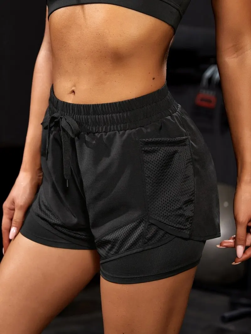 Elastische Sportshorts für Damen, Shorts mit Taschen – Bild 3