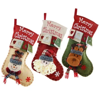 Weihnachtsstrumpf-Set, große Kapazität, niedliche Strumpfbeutel aus Plüsch (3 Stück)