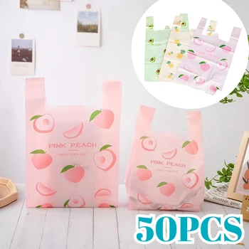 Bunte Plastiktüte Niedliche Fruchtmuster Handheld Geschenktüte Kleidung Küche Shopping Party (50 Stück)