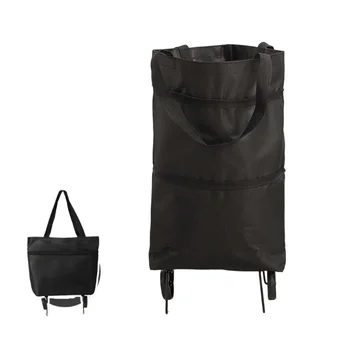 2-in-1 Faltbarer Tragbarer Rollender Einkaufswagen mit Wasserdichter Funktion, Einkaufstasche und Rädern