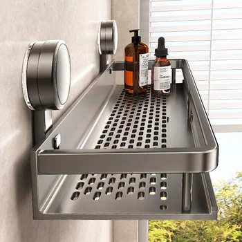 Badezimmer-Regal ohne Bohren, Saugnapf-Aufbewahrungsregal, Toilettenregal aus Aluminium, Hängeregal