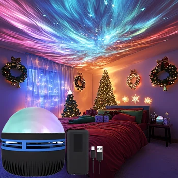LED-Nordlichter-Projektionslampe, Aurora Borealis-Effekt, Fernbedienung, USB-betrieben, farbwechselndes Licht