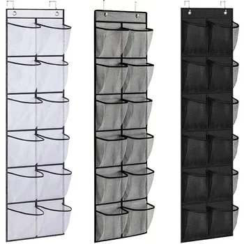 Schuh-Organizer mit 12 Taschen über der Tür, große Netztaschen mit 2 Haken, transparentes Stoff-Schuhregal