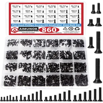 Sortiment an kleinen Computerschrauben, schwarze kleine Brillenschrauben M1,2 M1,4 M1,7 M2 M2,5 (860 Stück)