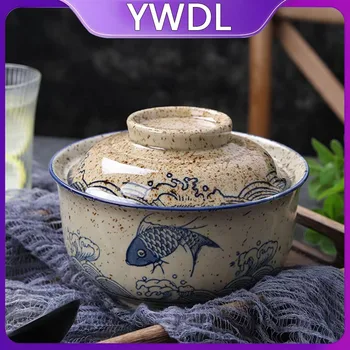 YWDL 6,5-Zoll-Ramen-Schüssel im japanischen Stil mit Deckel, Keramikschüssel für Instantnudeln, für Suppe