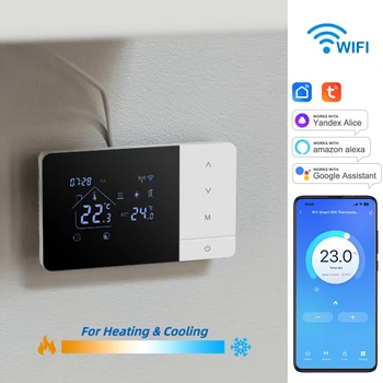 Intelligenter Tuya WiFi-Thermostat für Gasheizkessel Heizung/Kühlung Batterie-/USB-betrieben Kompatibel