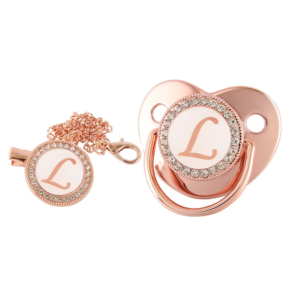 26 Buchstaben Baby Schnullerclip Roségold Bling – Bild 3