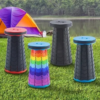 Tragbarer Klapp-Teleskopstuhl aus Kunststoff, leichter verstellbarer Hocker zum Angeln, Strand, Camping