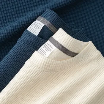 Sommer-T-Shirt mit Rundhalsausschnitt und Waffelmuster für Herren, bequemes, atmungsaktives Kurzarm-Top