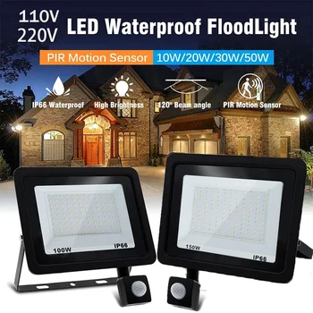 LED Flutlicht Bewegungs sensor ac220v ac110v 10w-300w wasserdichter Außen projektor Außen scheinwerfer Außen
