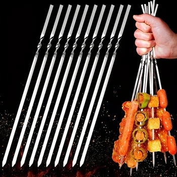 Kabob-Spieße, flaches Metall, Edelstahl, Grillspieß, 30,5 cm, Anti-Rolle, robust, Shish (10 Stück)