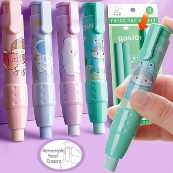 Stift-Radiergummi-Set, austauschbarer Kern, niedliche Cartoon-Bleistift-Radiergummis für Kinder, einziehbarer