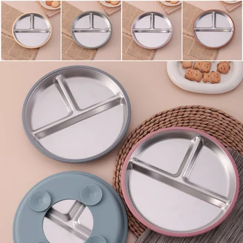 Farbe Kinder 1PCS Edelstahl Platte Abnehmbare Saug Gerichte Baby Fütterung Sucker Schüssel Food Grade Silikon