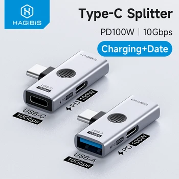 Hagibis Dual USB C Adapter 1 in 2 Out Splitter mit 100 W Ladeanschluss USB C zu Kopfhörer OTG Konverter