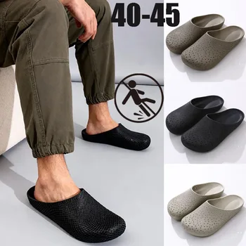 Herren Sommer Atmungsaktive Clogs, Rutschfeste Outdoor-Slip-On-Sandalen, Halbbedeckte Freizeit-Arbeitsschuhe