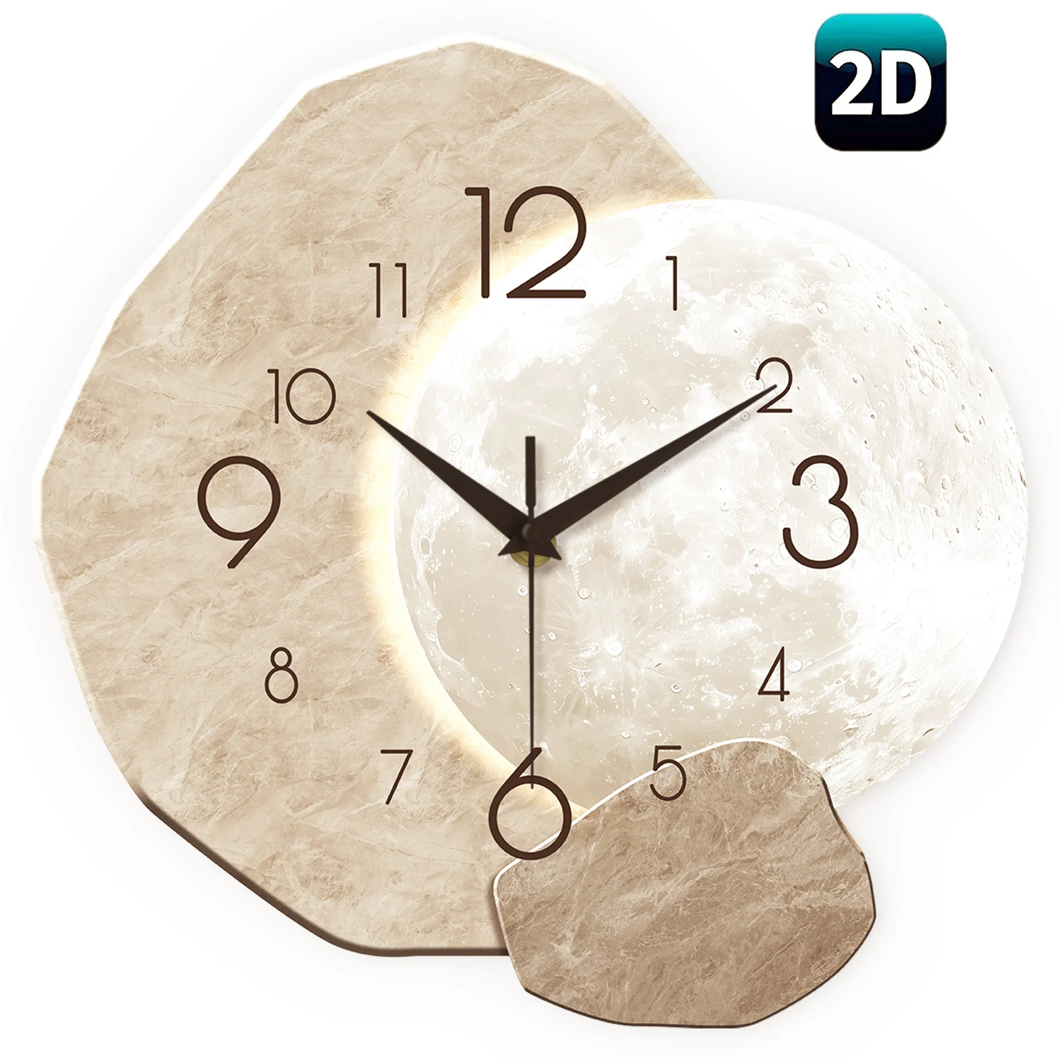 Moderne, schlichte, geräuschlose Wanduhr, Monddesign – Bild 5