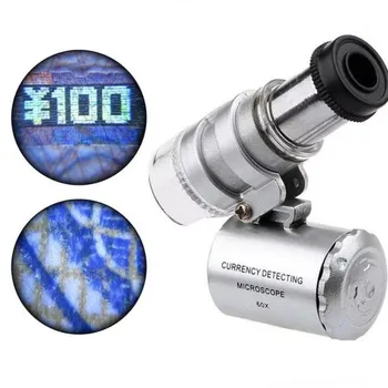 Mini 60X Mikroskop LED Schmuck Lupe UV Währung Detektor Tragbare Lupe Vergrößerungs Auge Objektiv Lupe Lupe