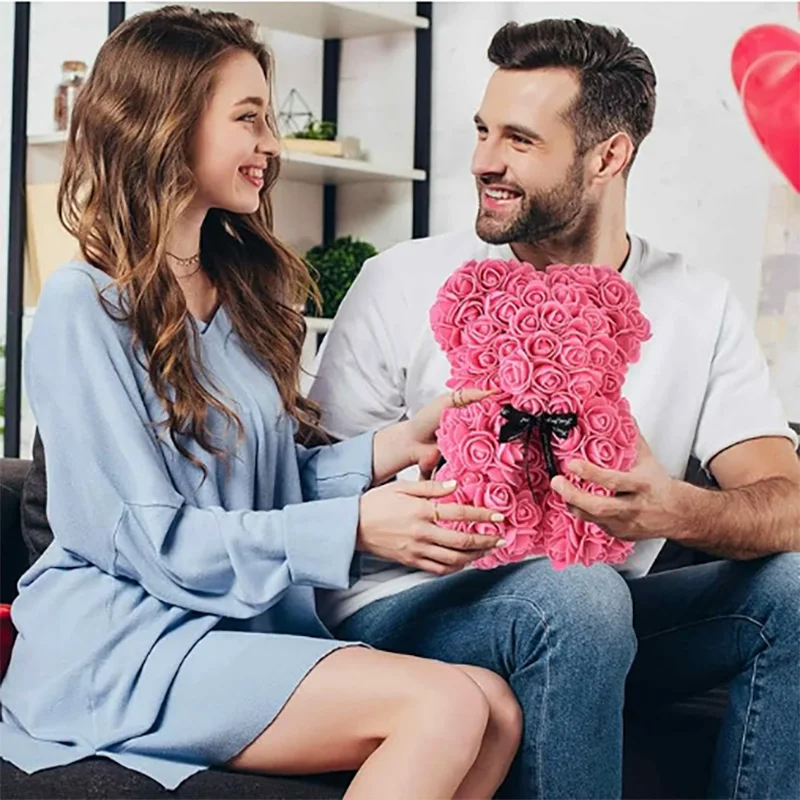 25 cm künstlicher Teddy-Rosen-Blumenbär mit Box, romantisches – Bild 4